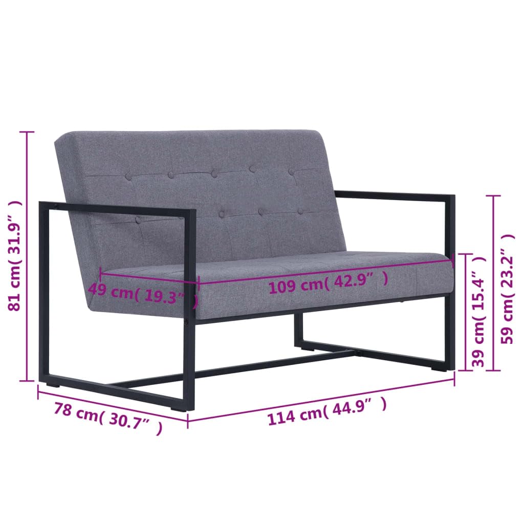 Light Gray Fabric Upholstered 2-Seater Loveseat with Armrests Z405809