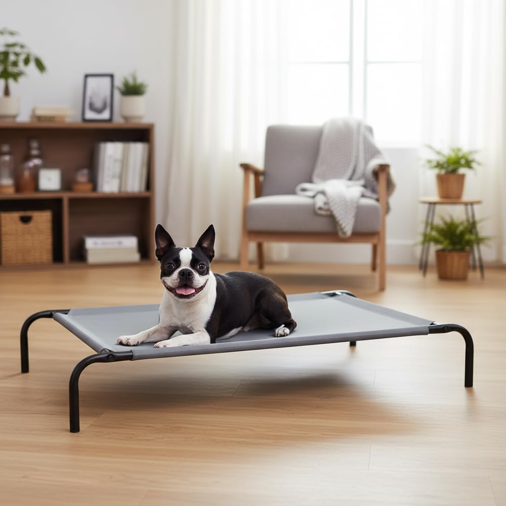 Elevated Dog Bed with Metal Frame, Grey Q525