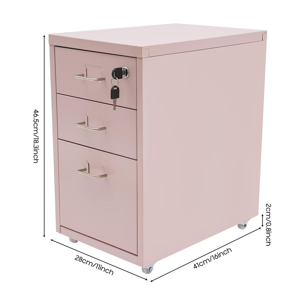 Pink 3 Drawer Metal File Cabinet with Lock Y9428