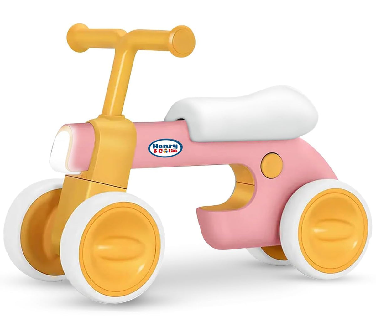 4 Wheel Toddler Balance Bike with Lights Music Soft Seat Pink Y170553