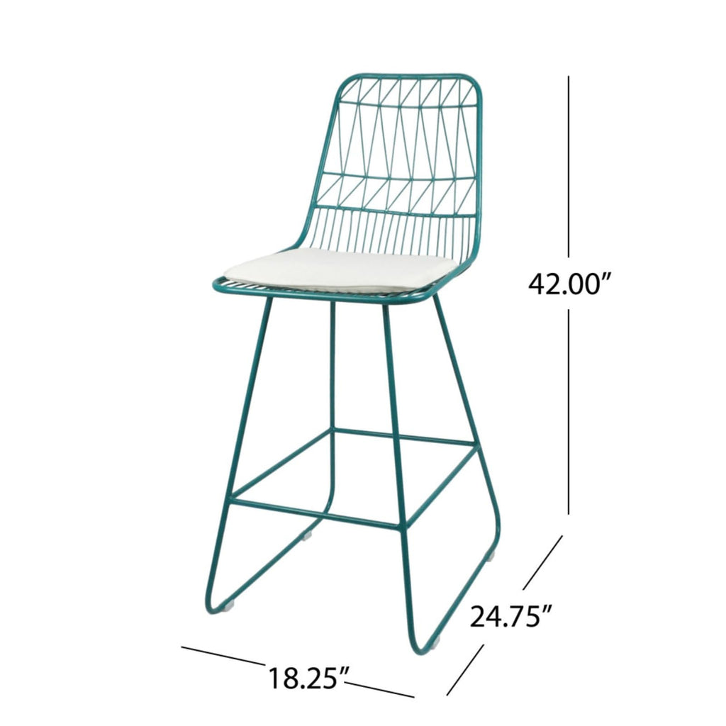 Teal Iron Patio Bar Stools with Cushion, Set of 2 Y261