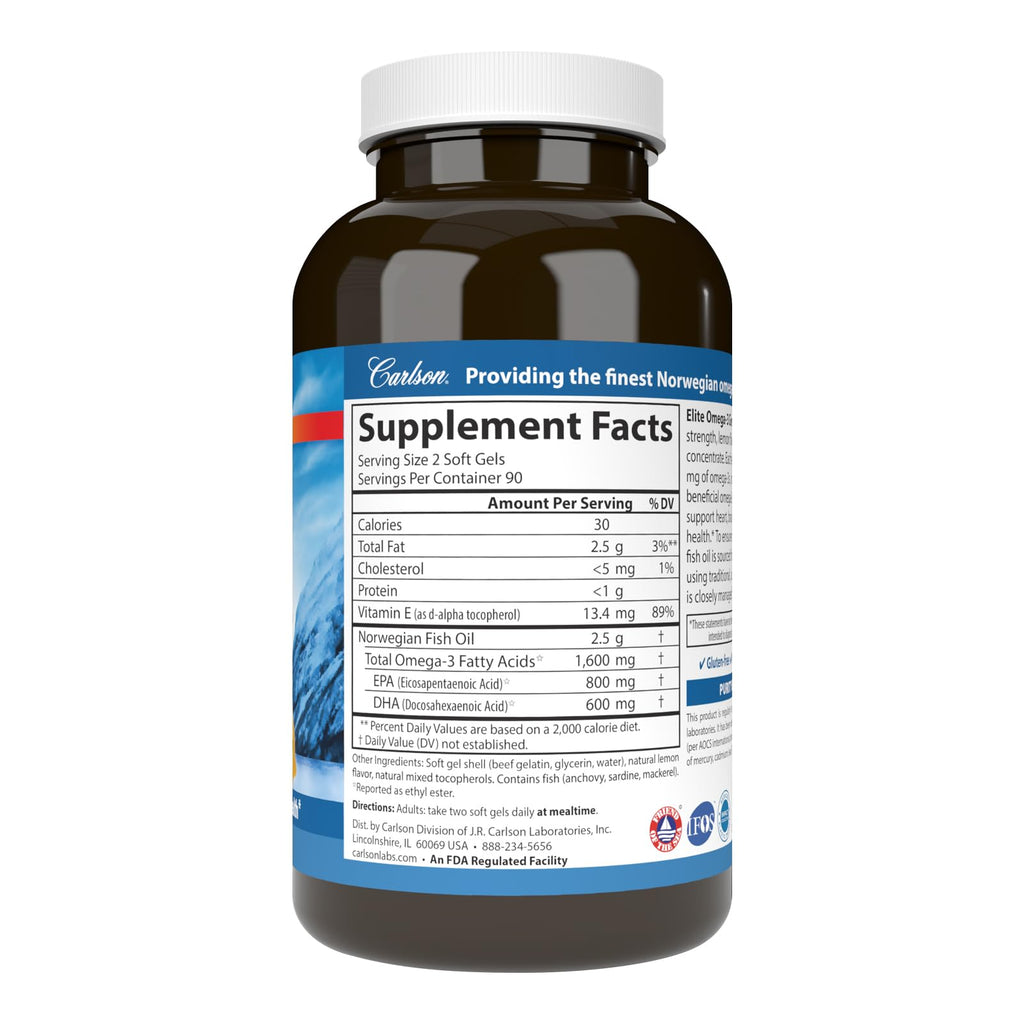 Omega-3 1600 mg Lemon 180 Softgels W3319