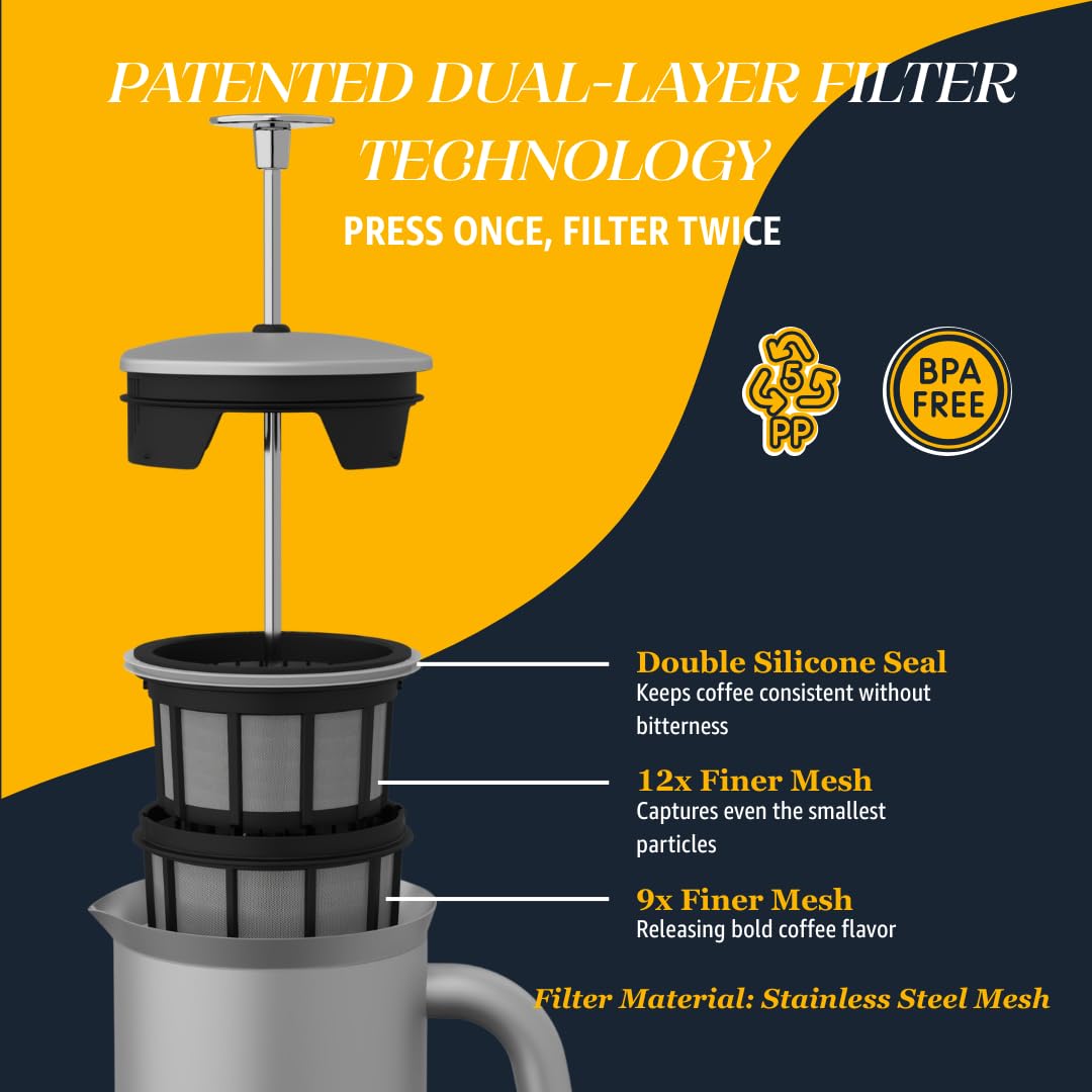 18oz Brushed Stainless Steel French Press D168