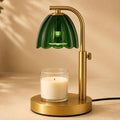 Scalloped Glass Candle Warmer Lamp with Timer, Dimmable, Adjustable Height, Gold Metal, Green V788380