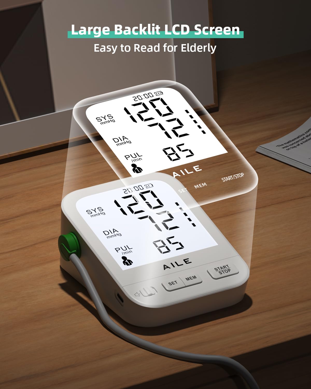 FDA Cleared Blood Pressure Monitor Large LCD Display B2812