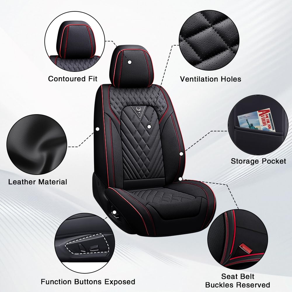 Toyota Tundra Seat Covers Nappa Leather 5 Seats Black Red Q496