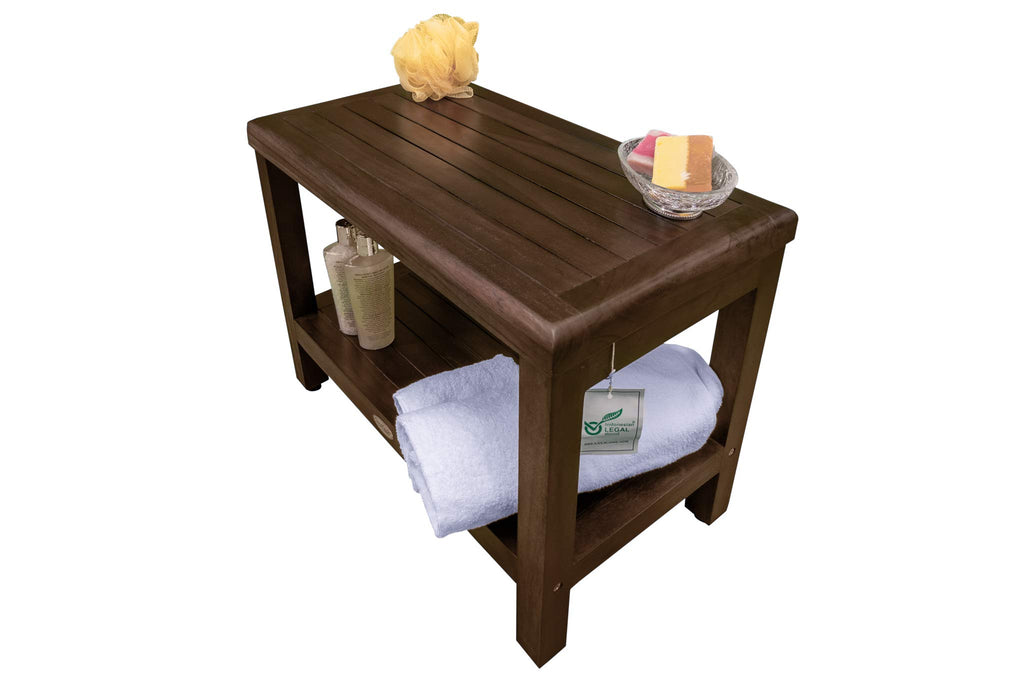 24" Teak Shower Bench with Shelf H1853