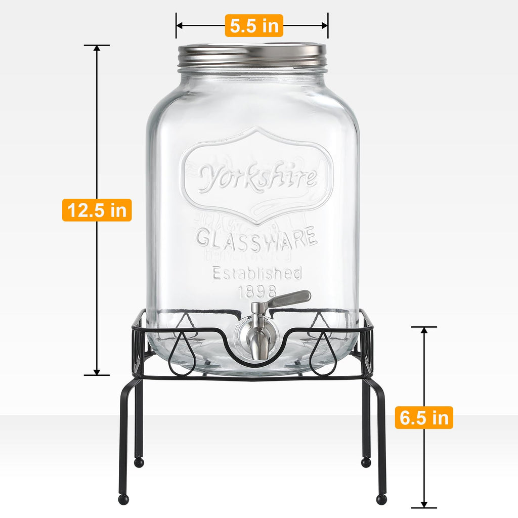 2 Gallon Glass Beverage Dispenser with Stand and Lid O927381
