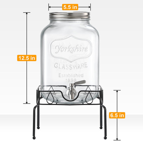 2 Gallon Glass Beverage Dispenser with Stand and Lid O927381