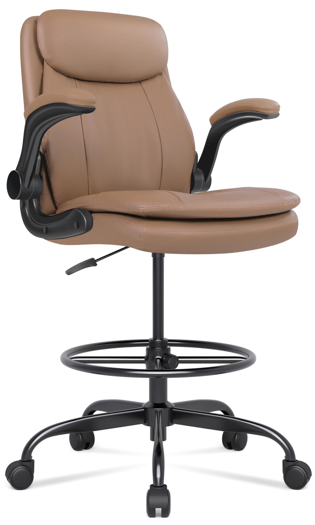 Leather Drafting Chair with Adjustable Height and Flip-up Armrest L330353