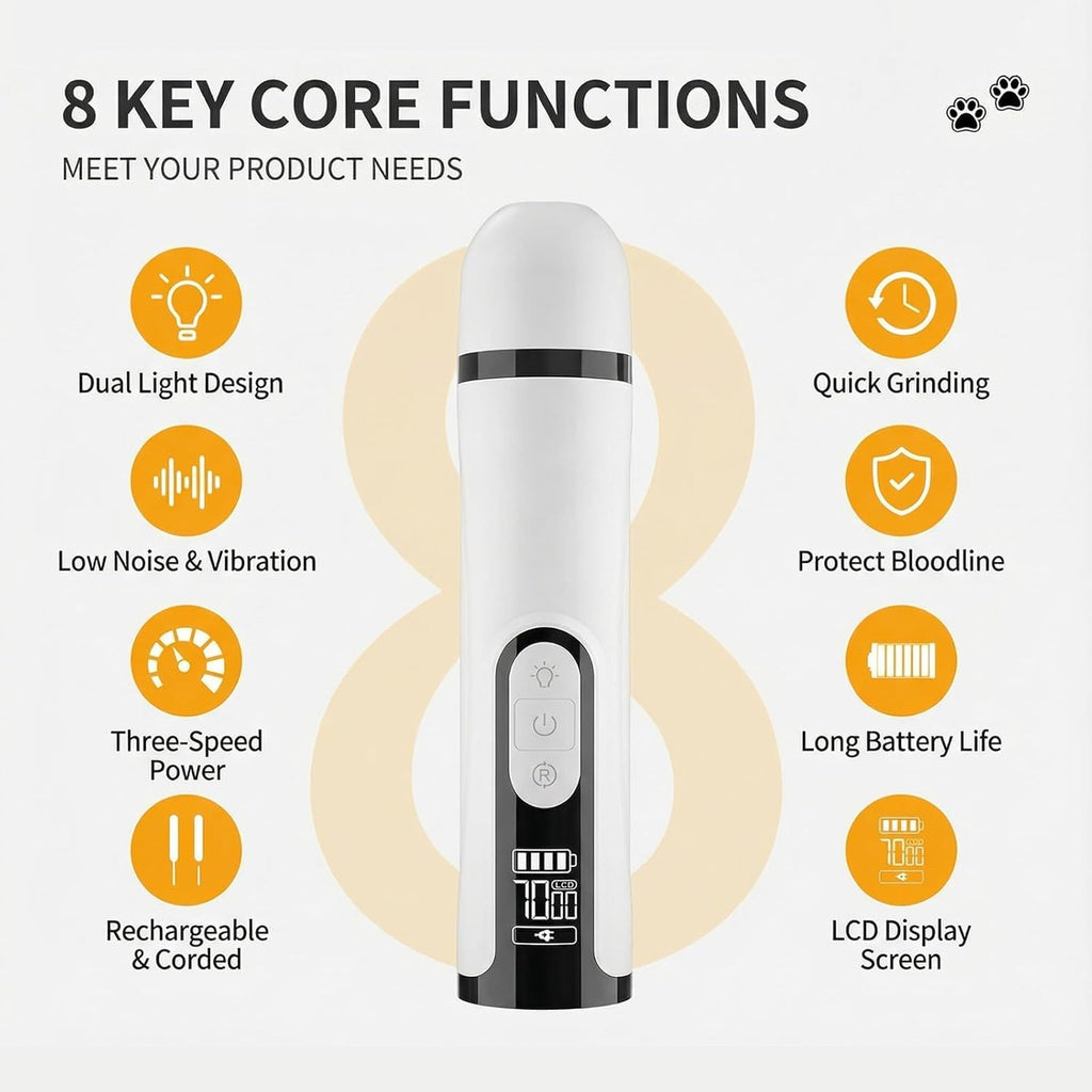 Electric Pet Nail Trimmer with LED Light 3-Speed J1665