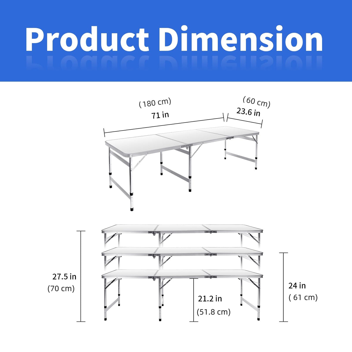 6FT Adjustable Folding Camping Table X4152