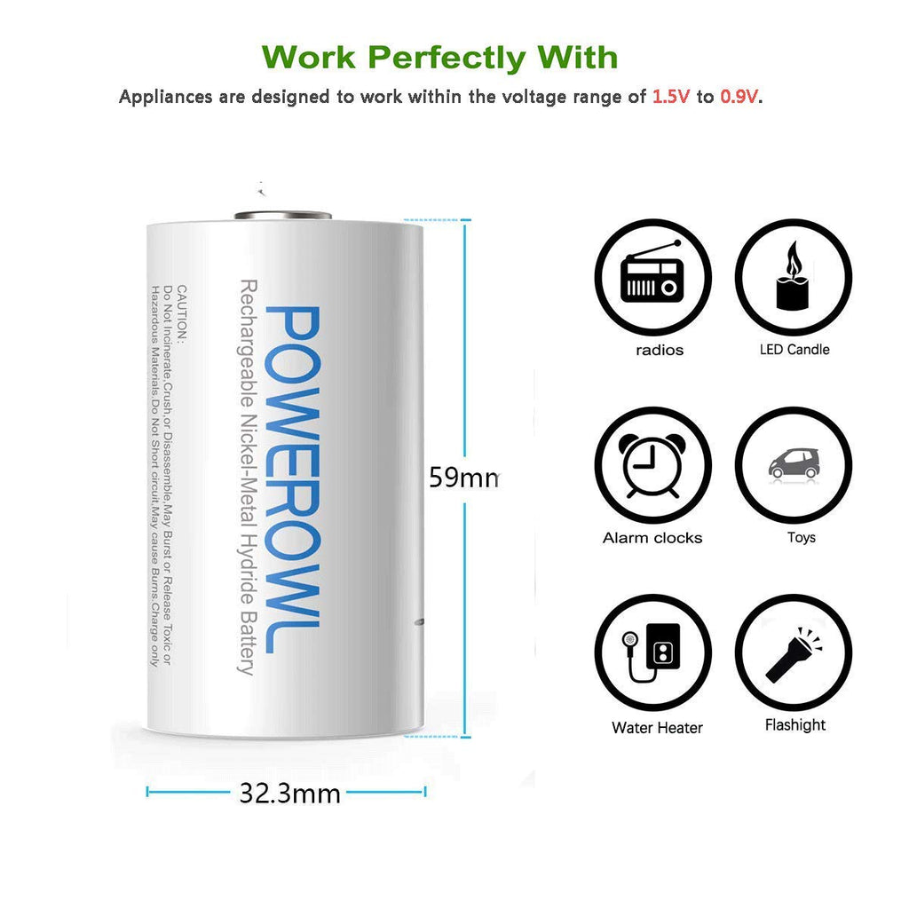 Rechargeable D Batteries 10000mah NiMH 4 Count J940