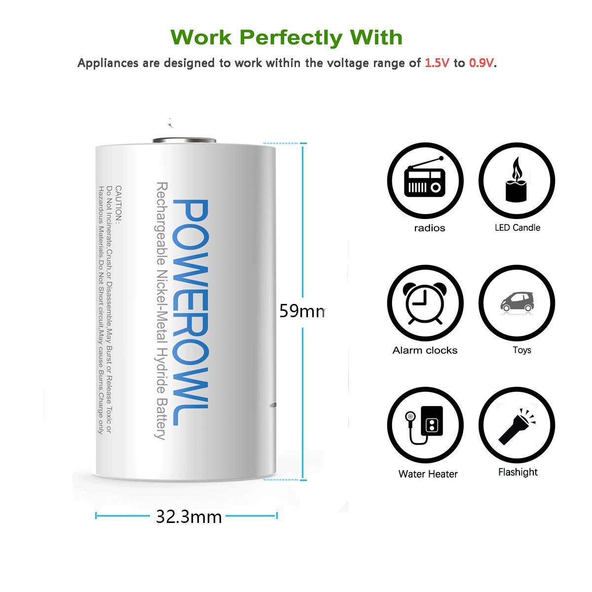 Rechargeable D Batteries 10000mah NiMH 4 Count J940