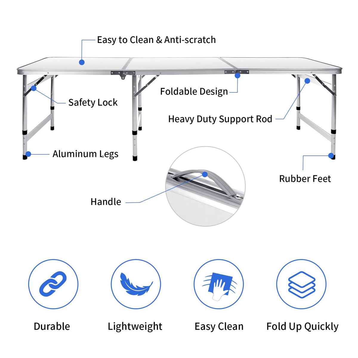 6FT Adjustable Folding Camping Table X4152
