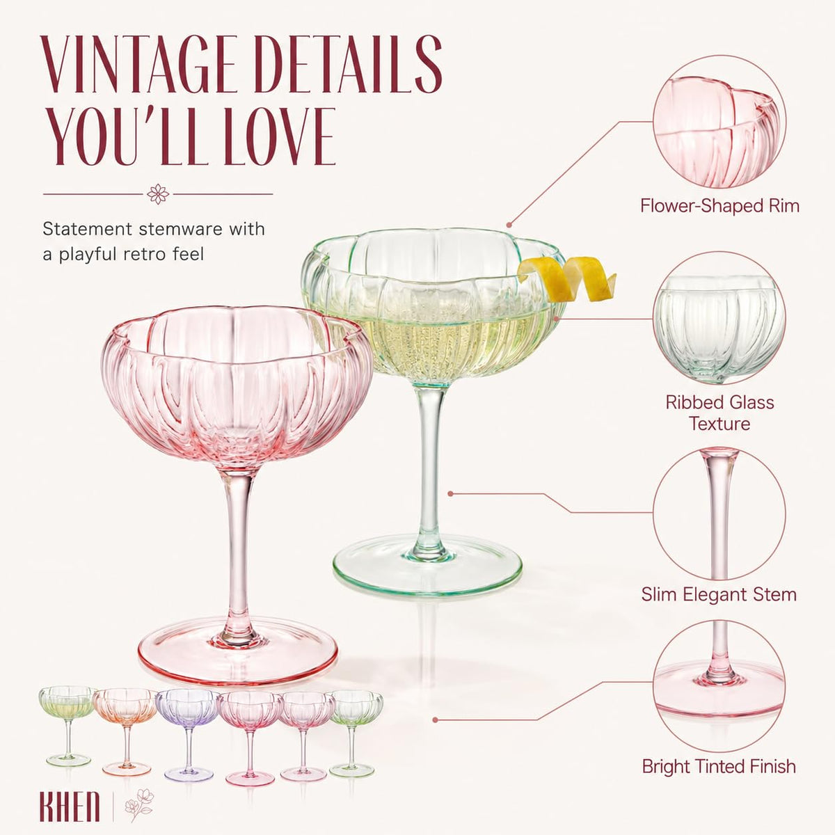 Vintage Wavy Glass Coupes Set of 6 X3703