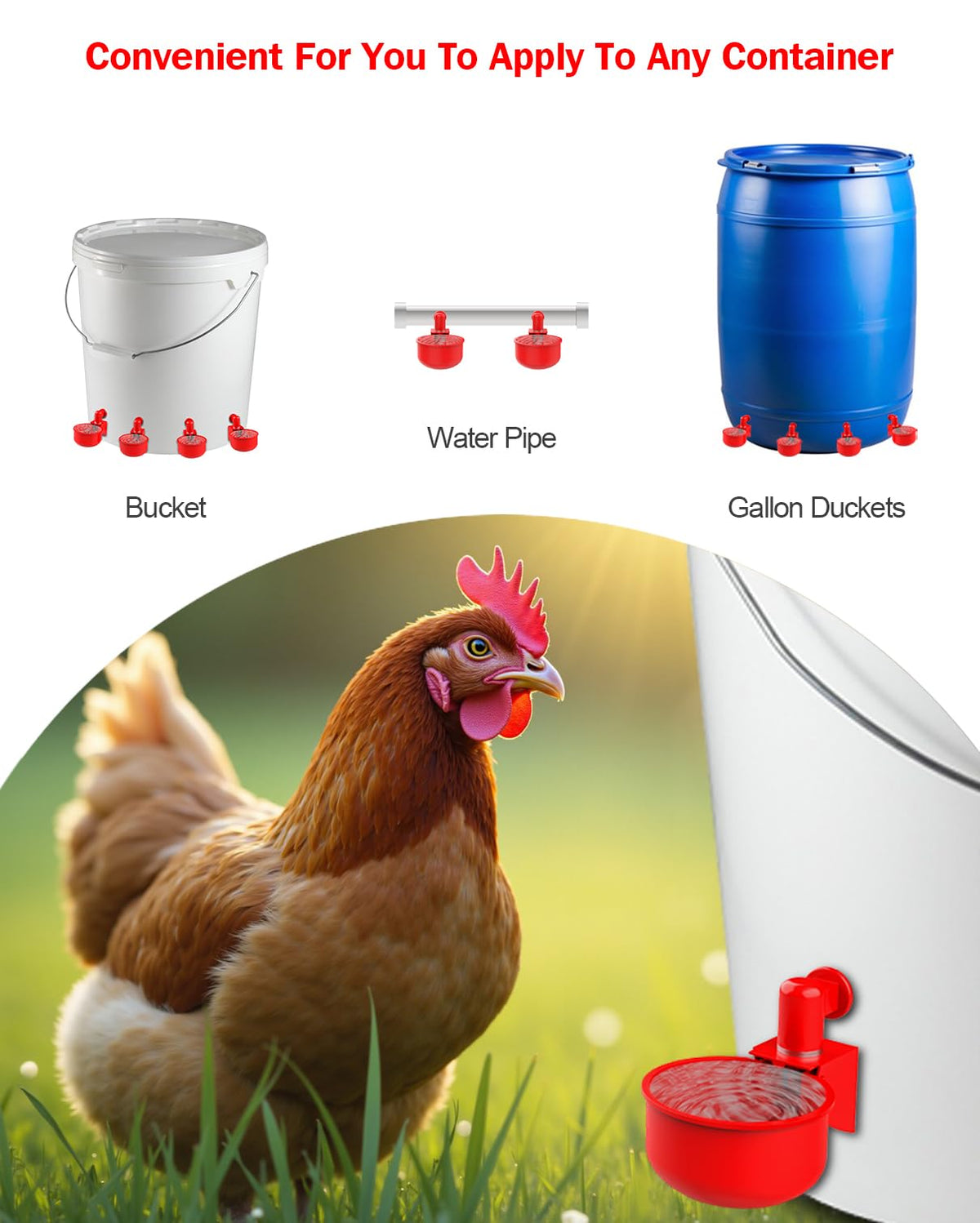 30 Packs Large Automatic Poultry Water Feeder Cups with Tee Fittings N7102