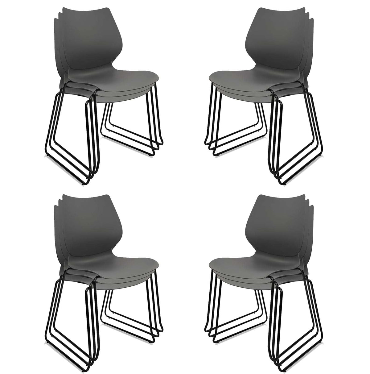 Stacking Chairs with Metal Legs Set of 12, Grey M9336