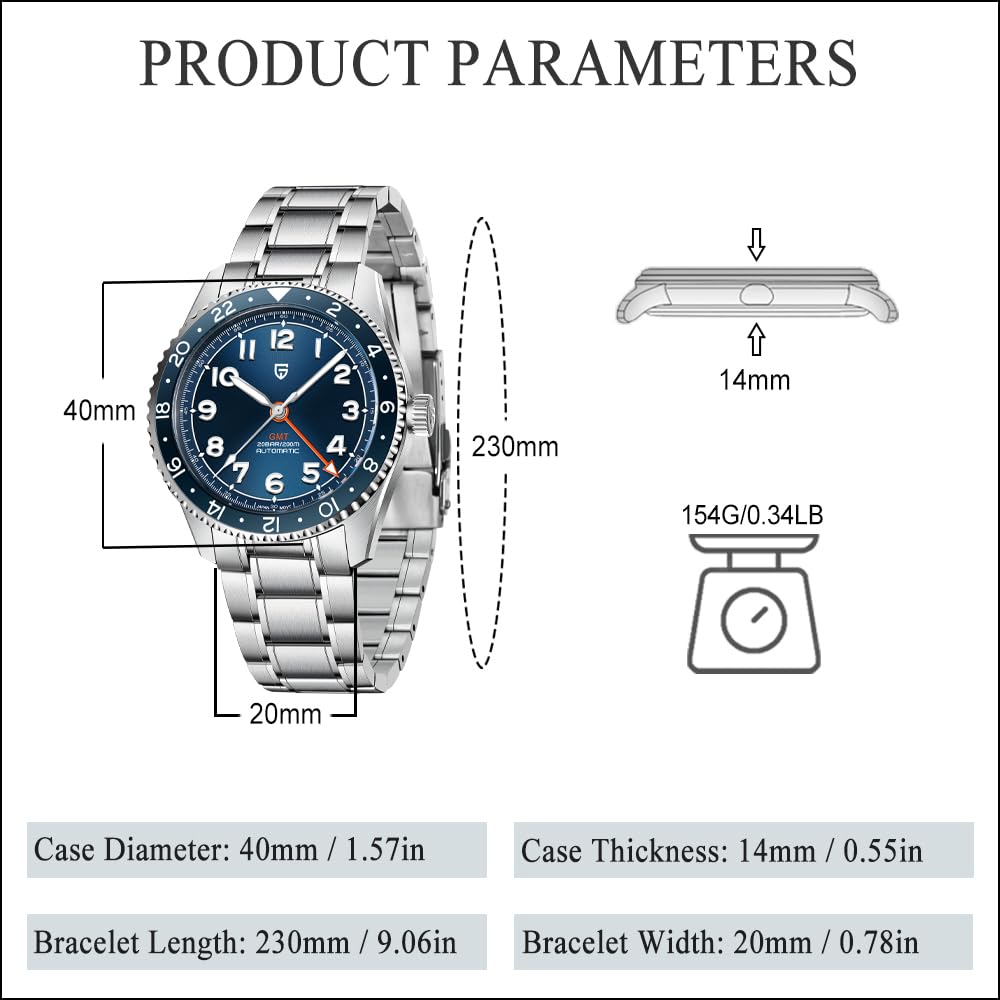 Automatic Mechanical GMT 40mm Sapphire Glass 316L Stainless Steel Waterproof Diver Wrist Watch L898380