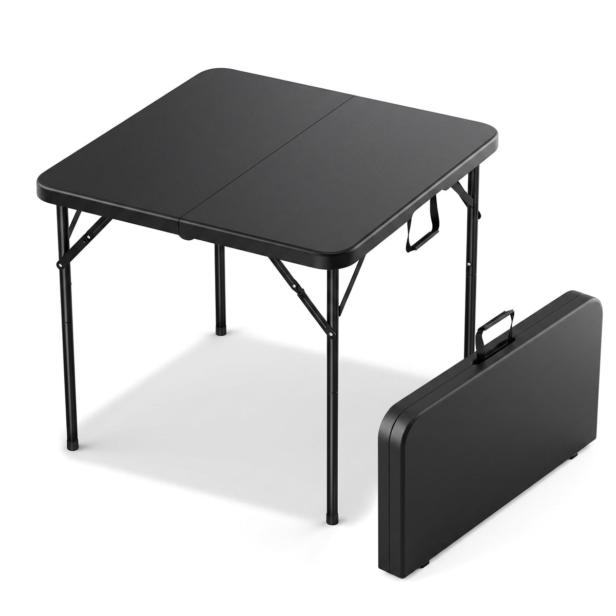 34" Square Folding Card Table with Built-in Handle, Black U194967