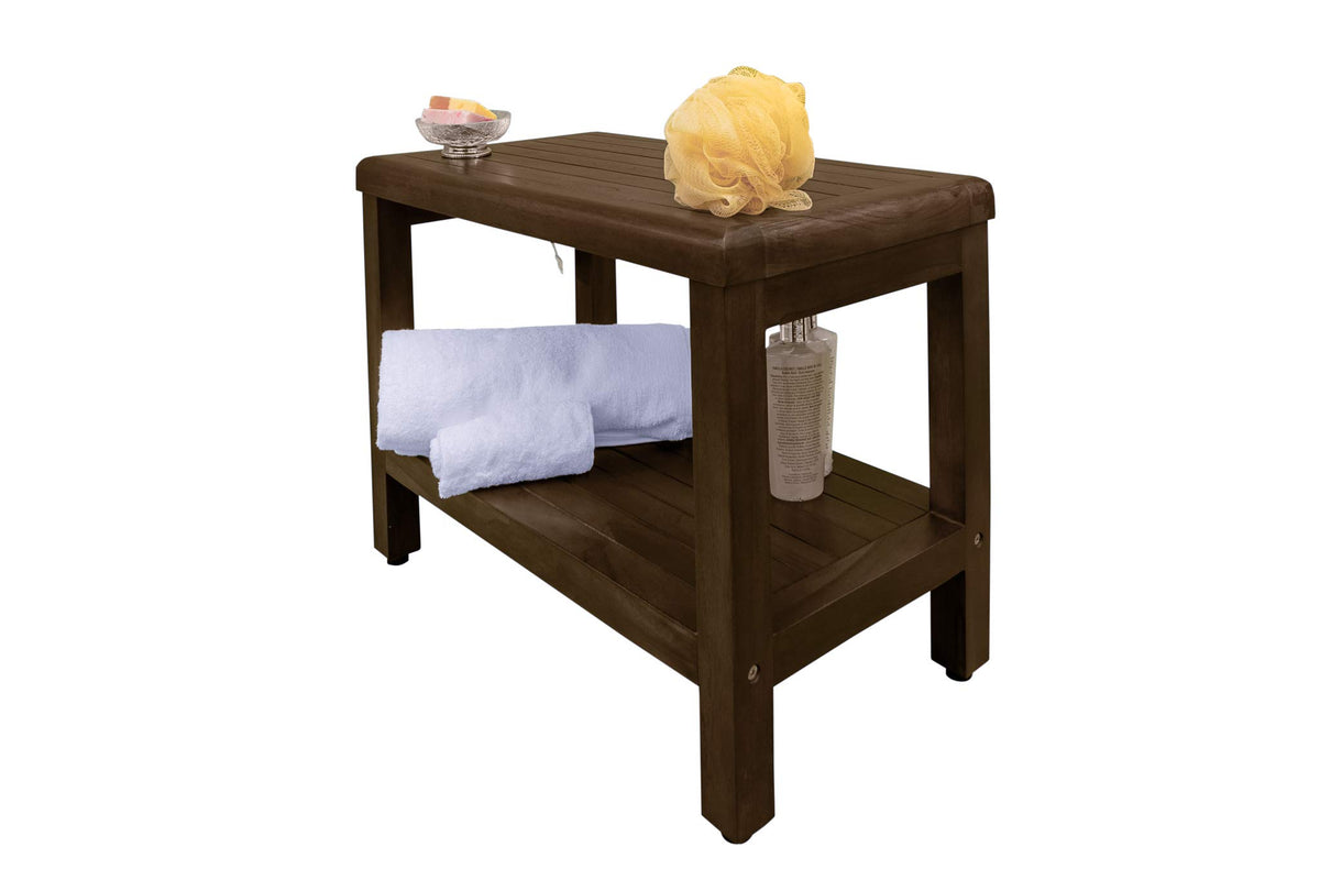 24" Teak Shower Bench with Shelf H1853