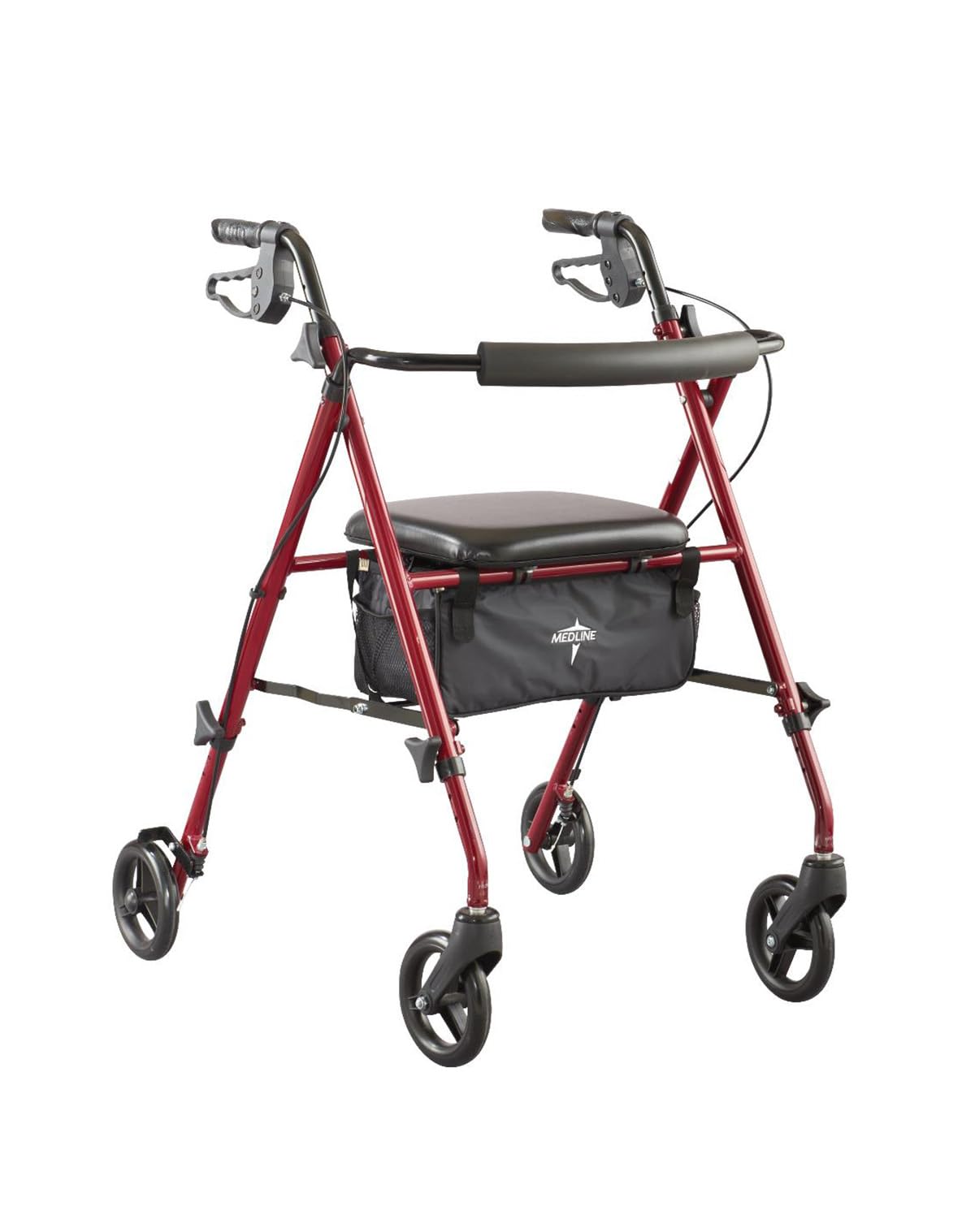 Lightweight Folding Aluminum Rollator Walker with 6-inch Wheels, Adjustable Seat and Arms, Burgundy C1519