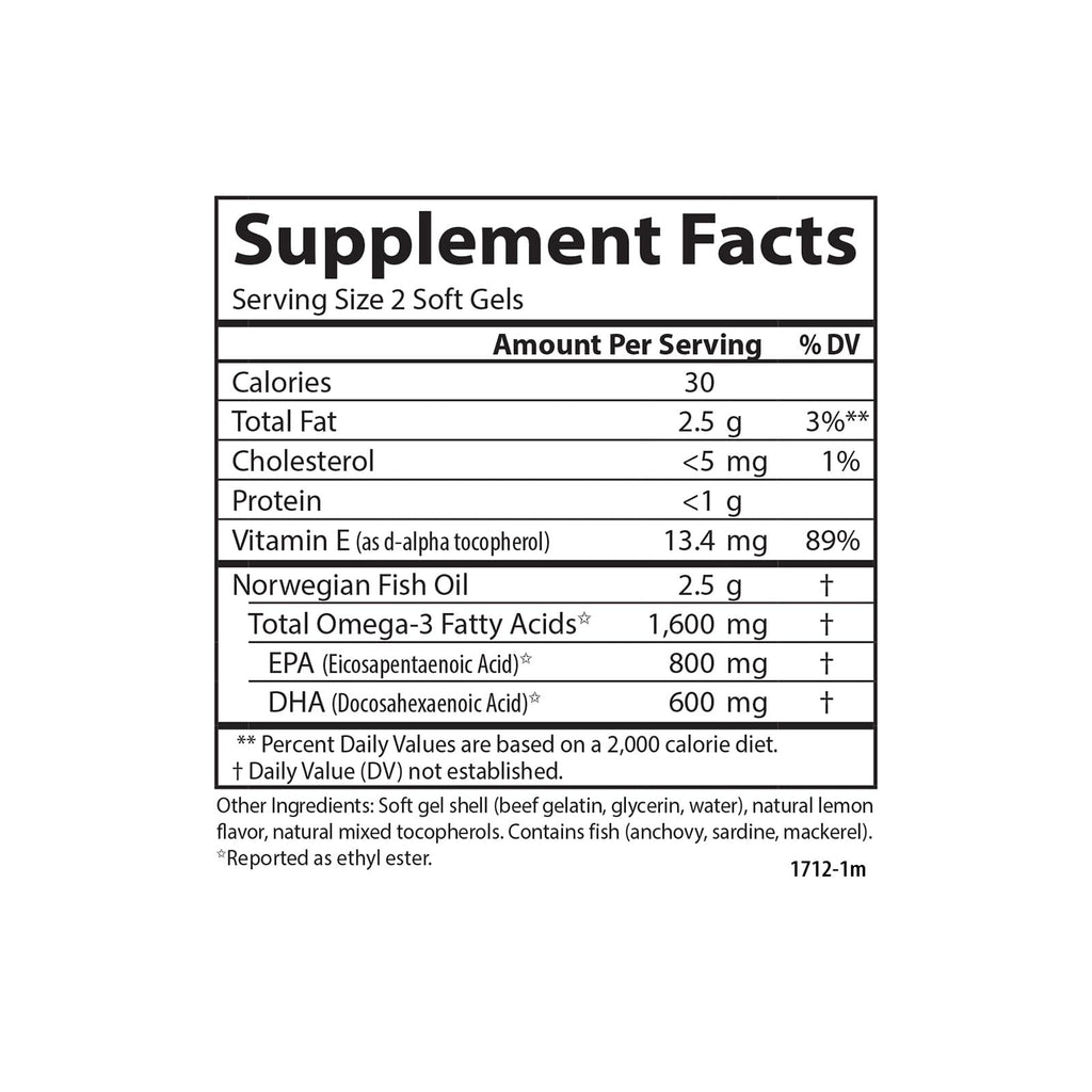 Omega-3 1600 mg Lemon 180 Softgels W3319