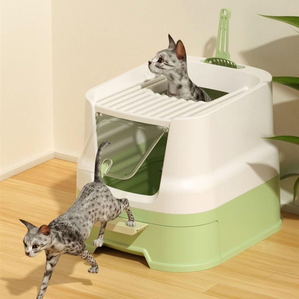 Enclosed Plastic Cat Litter Box with Lid and Scoop P1442