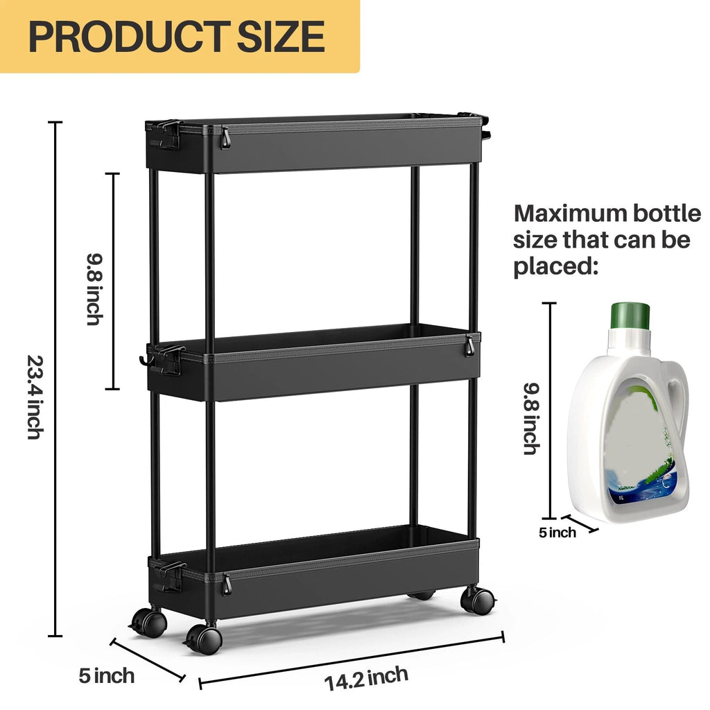 Black 3 Tier Slim Rolling Storage Cart F891162