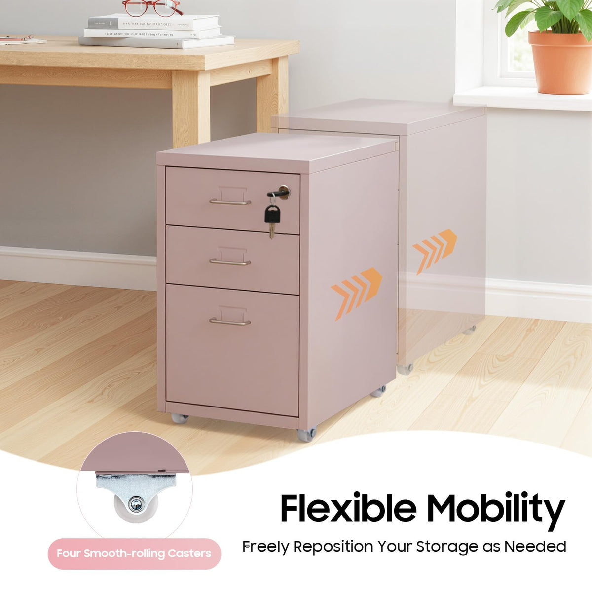 Pink 3 Drawer Metal File Cabinet with Lock Y9428