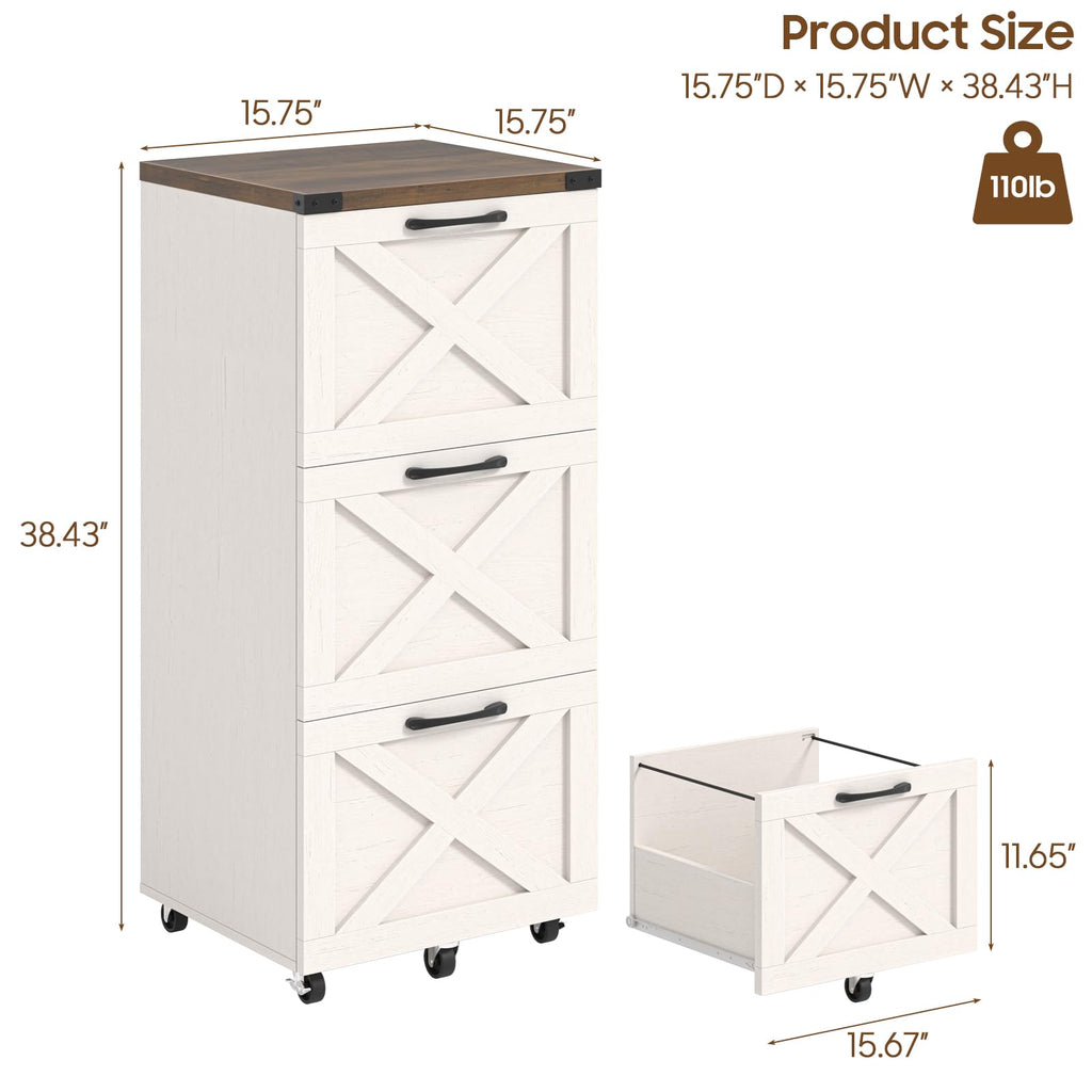 3 Drawer White File Cabinet with Wheels V40127