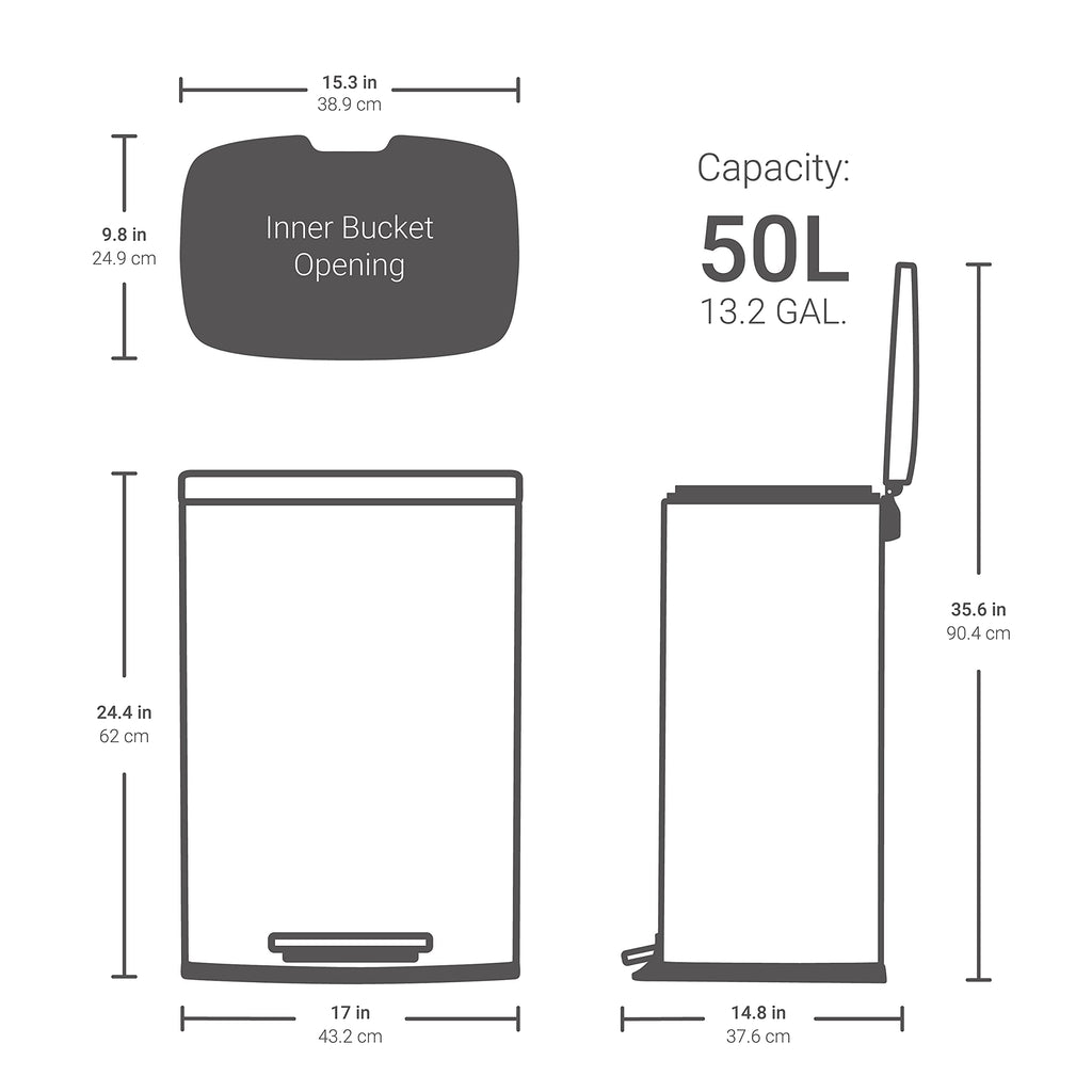 50L Stainless Steel Step-On Kitchen Trash Can F8752