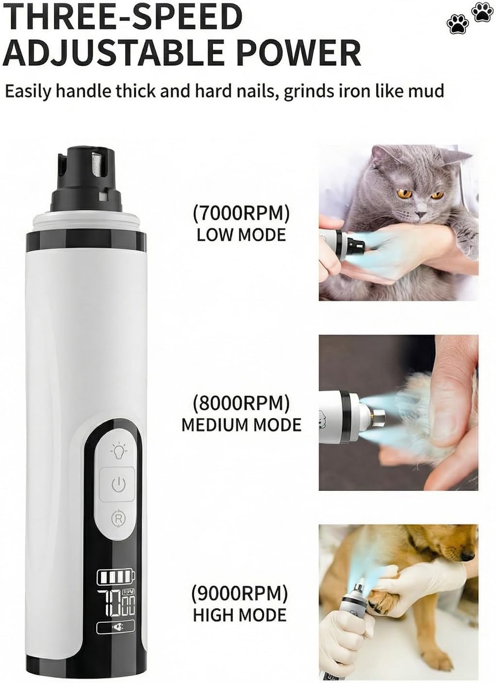 Electric Pet Nail Trimmer with LED Light 3-Speed J1665