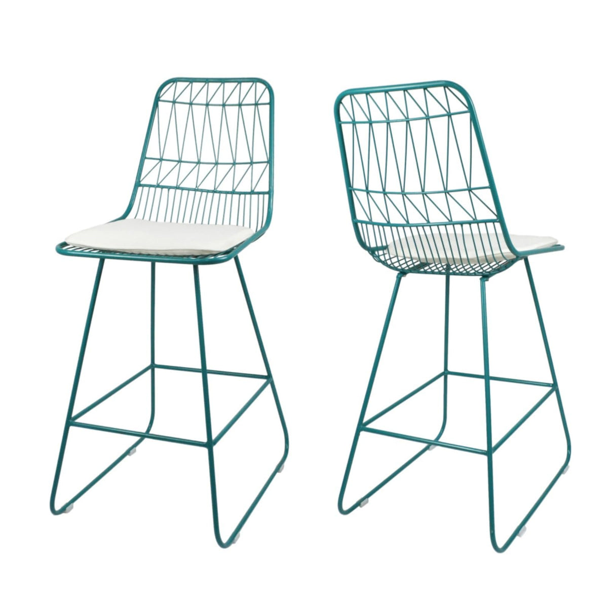Teal Iron Patio Bar Stools with Cushion, Set of 2 Y261
