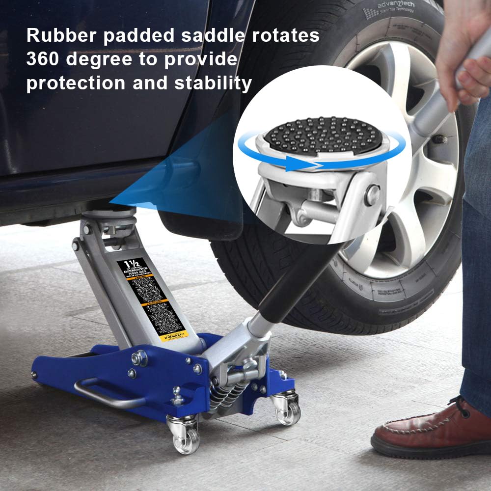 Blue 1.5 Ton Low Profile Aluminum Steel Racing Floor Jack V773