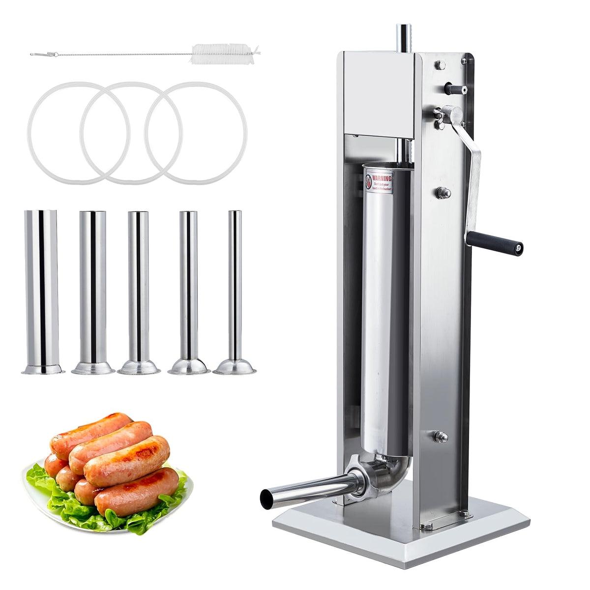 Manual 15LBS Stainless Steel Sausage Stuffer with 5 Stuffing Tubes L109152