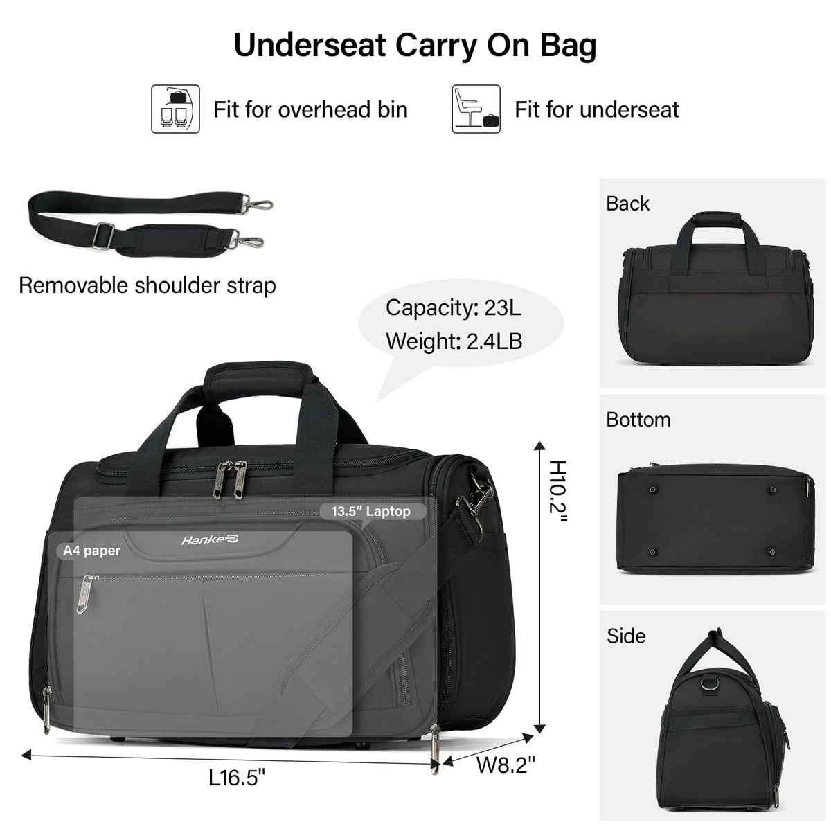 Black Lightweight Water Resistant Foldable Travel Duffel Bag G70936