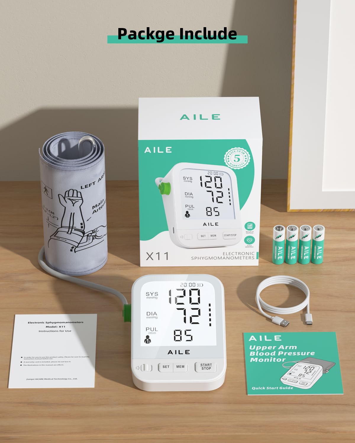 FDA Cleared Blood Pressure Monitor Large LCD Display B2812