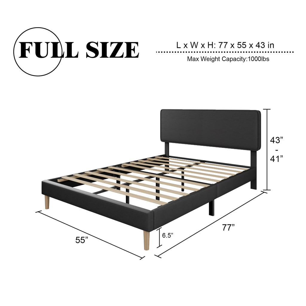 Black Full Size Upholstered Platform Bed Frame with Adjustable Headboard S2910