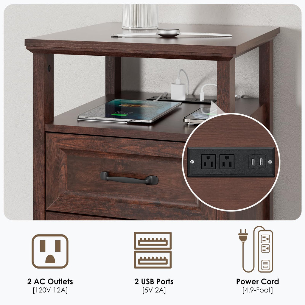 18'' Wood Nightstand with Charging Station N932104