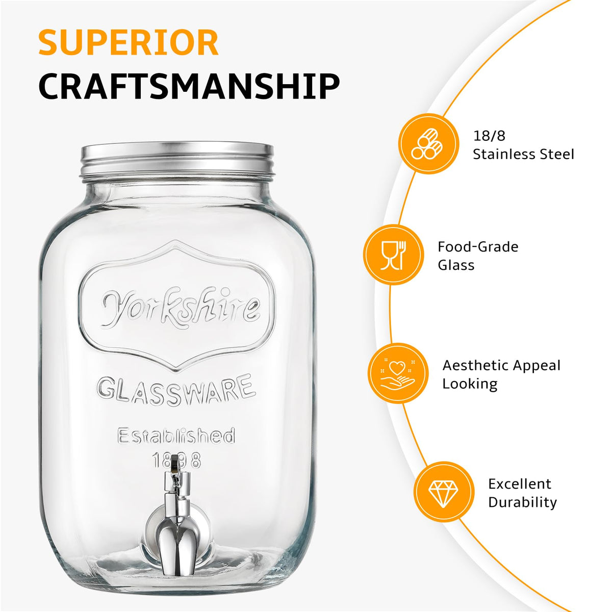 2 Gallon Glass Beverage Dispenser with Stand and Lid O927381
