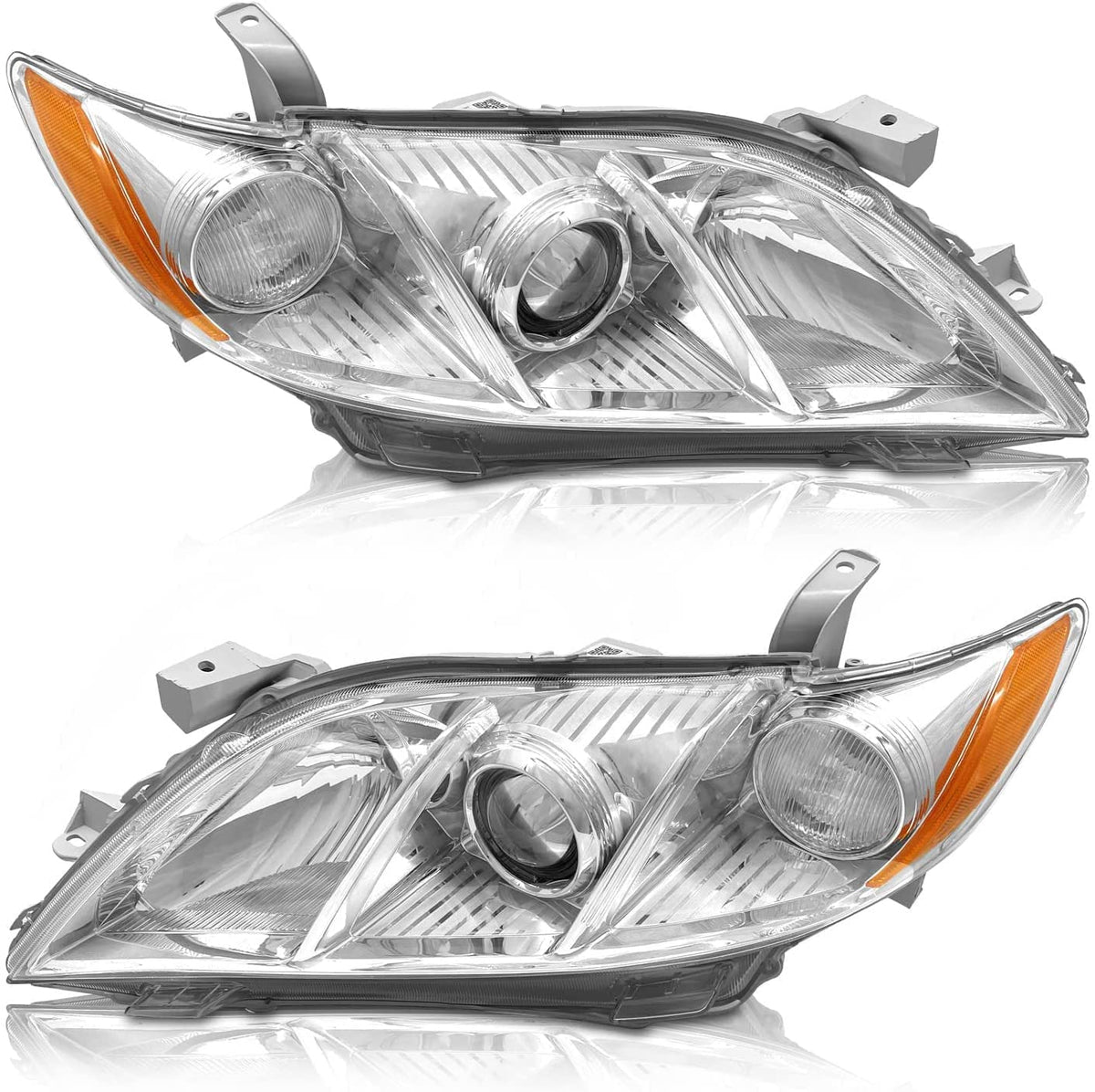 2007-2009 Toyota Camry Headlight Assembly Pair Chrome Housing Clear Lens K487