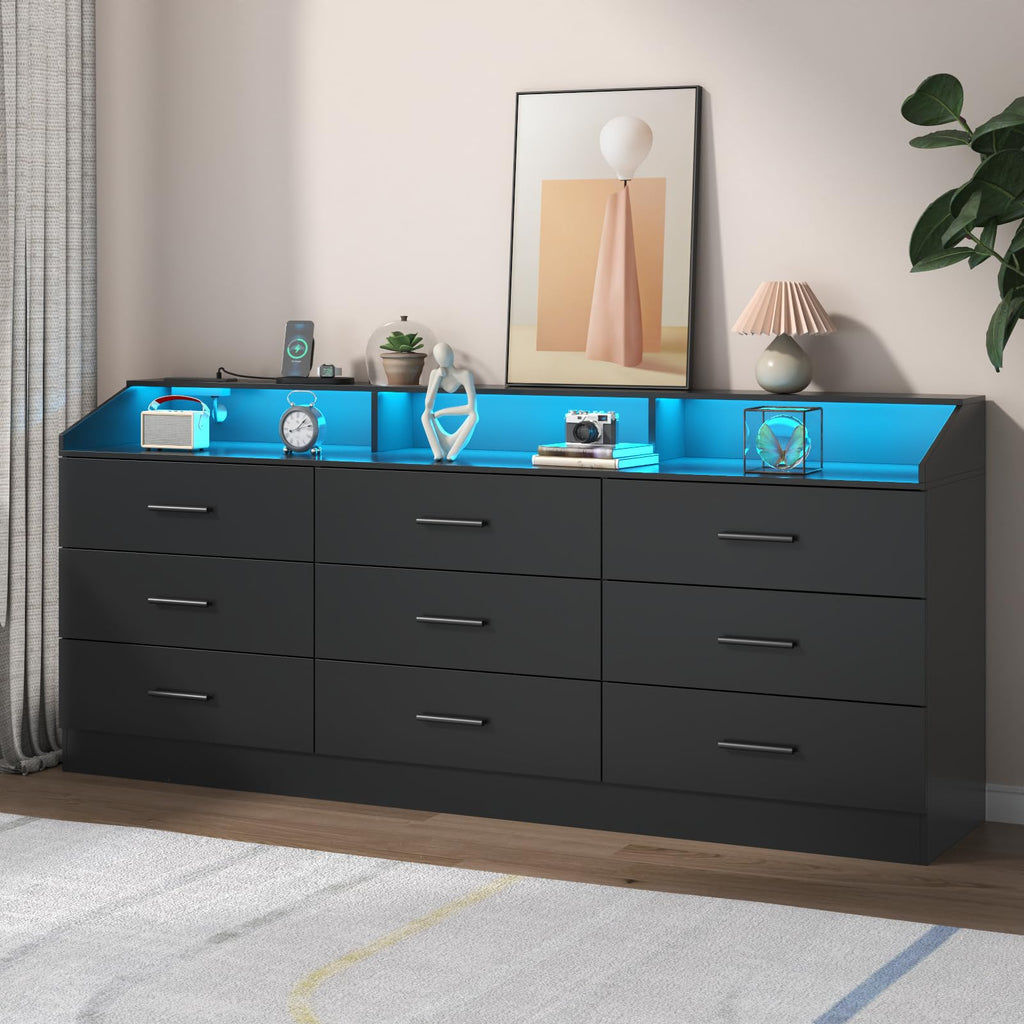 Black 9 Drawer Dresser with Power Outlet U557432