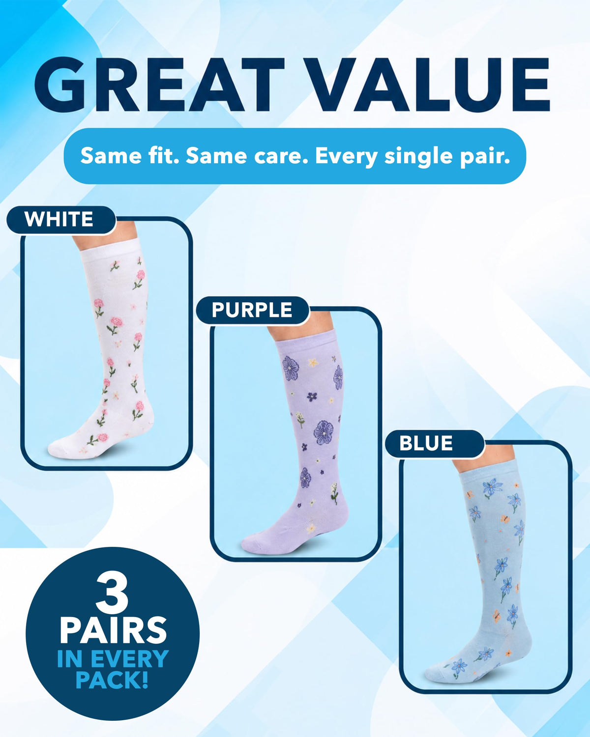 Bamboo Viscose 8-15 mmHg Knee High Compression Socks 3 Pairs W44320