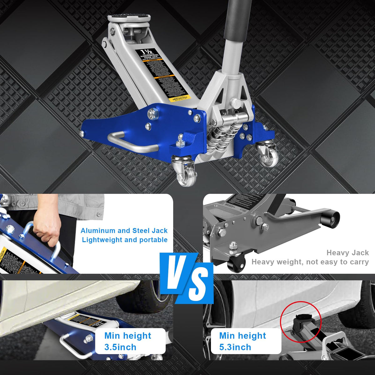 Blue 1.5 Ton Low Profile Aluminum Steel Racing Floor Jack V773