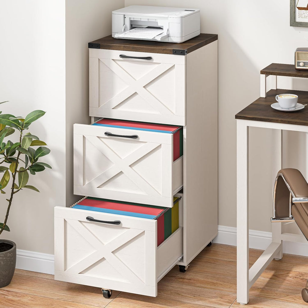 3 Drawer White File Cabinet with Wheels V40127