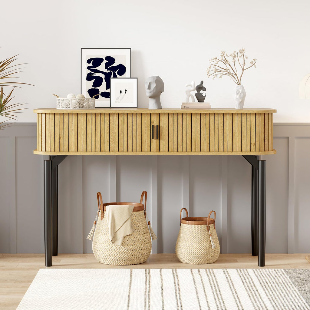 47" Fluted Narrow Console Table with 2 Drawers & Sliding Door H635781