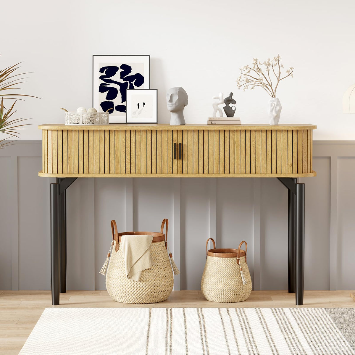 47" Fluted Narrow Console Table with 2 Drawers & Sliding Door H635781