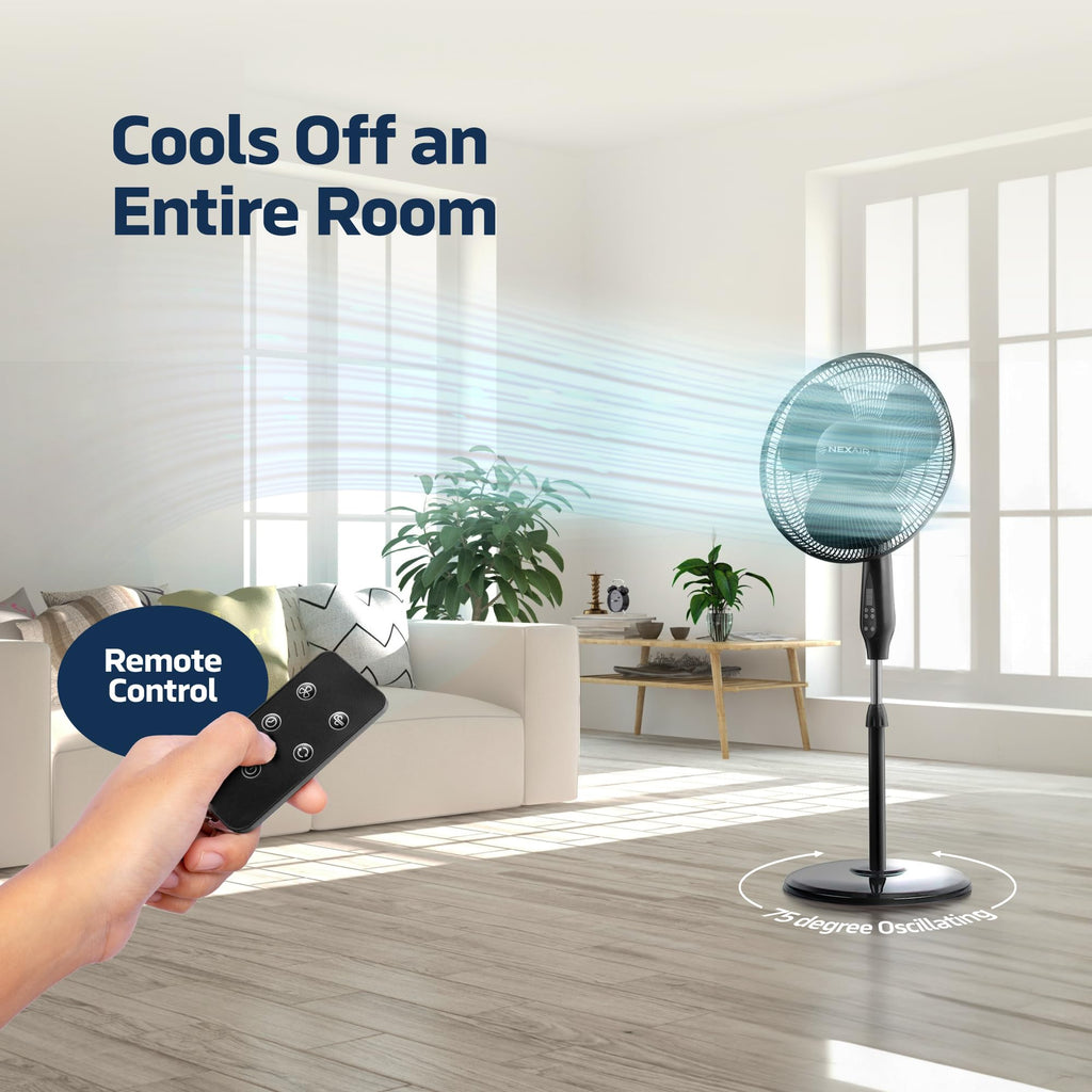 16 Inch Oscillating Pedestal Fan with Remote Control, 3 Speed, Adjustable Height Y63089
