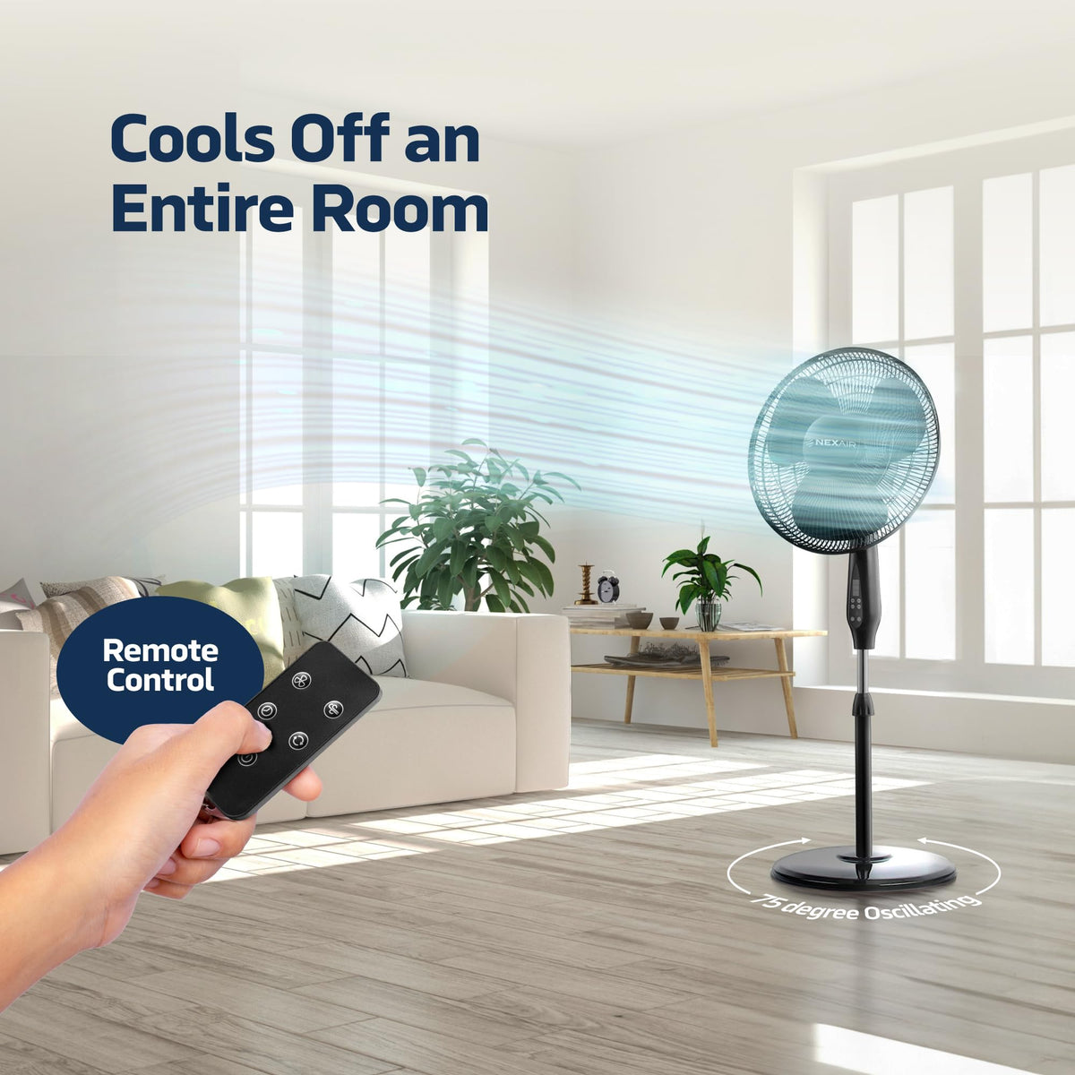 16 Inch Oscillating Pedestal Fan with Remote Control, 3 Speed, Adjustable Height Y63089